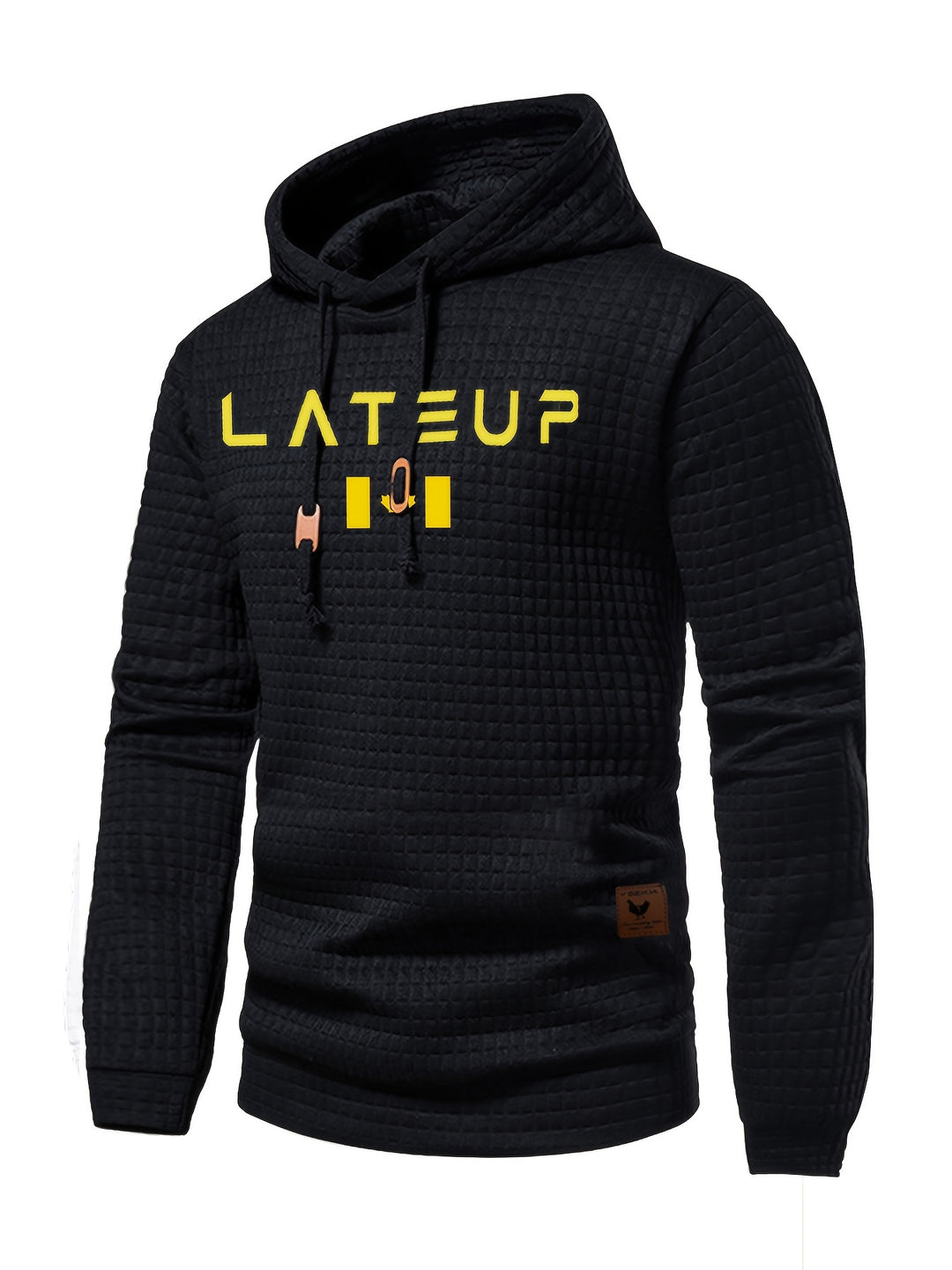 Men's Waffle Pattern Solid Hoodie, Casual Pullover Sweatshirt with Pocket