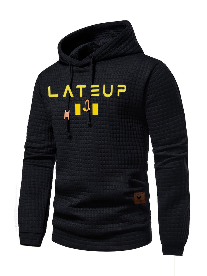 Men's Waffle Pattern Solid Hoodie, Casual Pullover Sweatshirt with Pocket