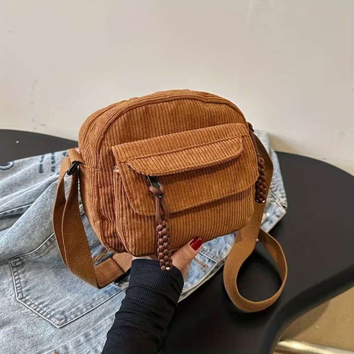 Women's Ribbed Corduroy Crossbody Bag for Casual Style