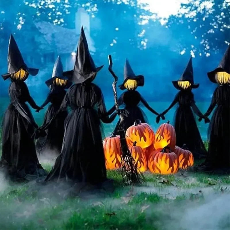 Halloween's Glowing Witch Figures with Sound Sensors and Flickering Heads