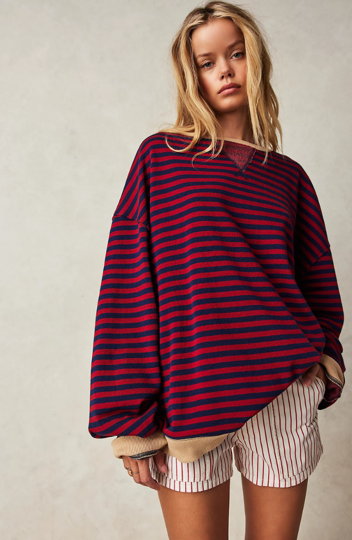 Women's Oversized Pinstripe Sweatshirt with Drop Shoulders