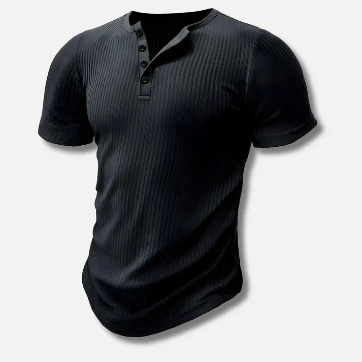 Men's Slim-Fit Henley T-Shirt with Button Closure