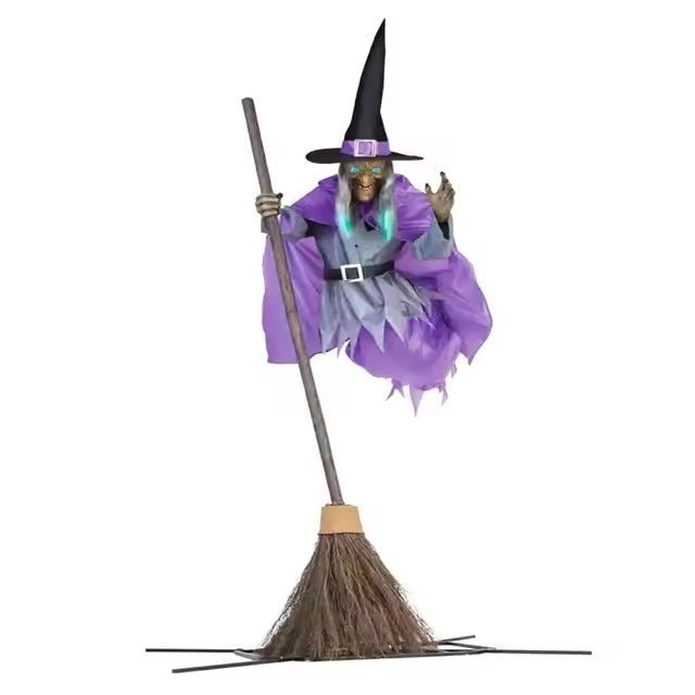Halloween's 6-Foot Cloth Flying Witch Decoration with Broom & Stake