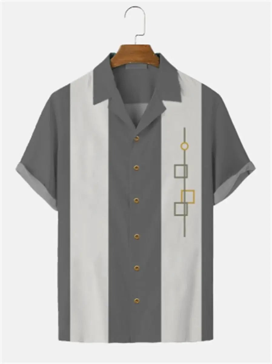 Men's Short Arm Shirt with Retro Stripes and Modern Print