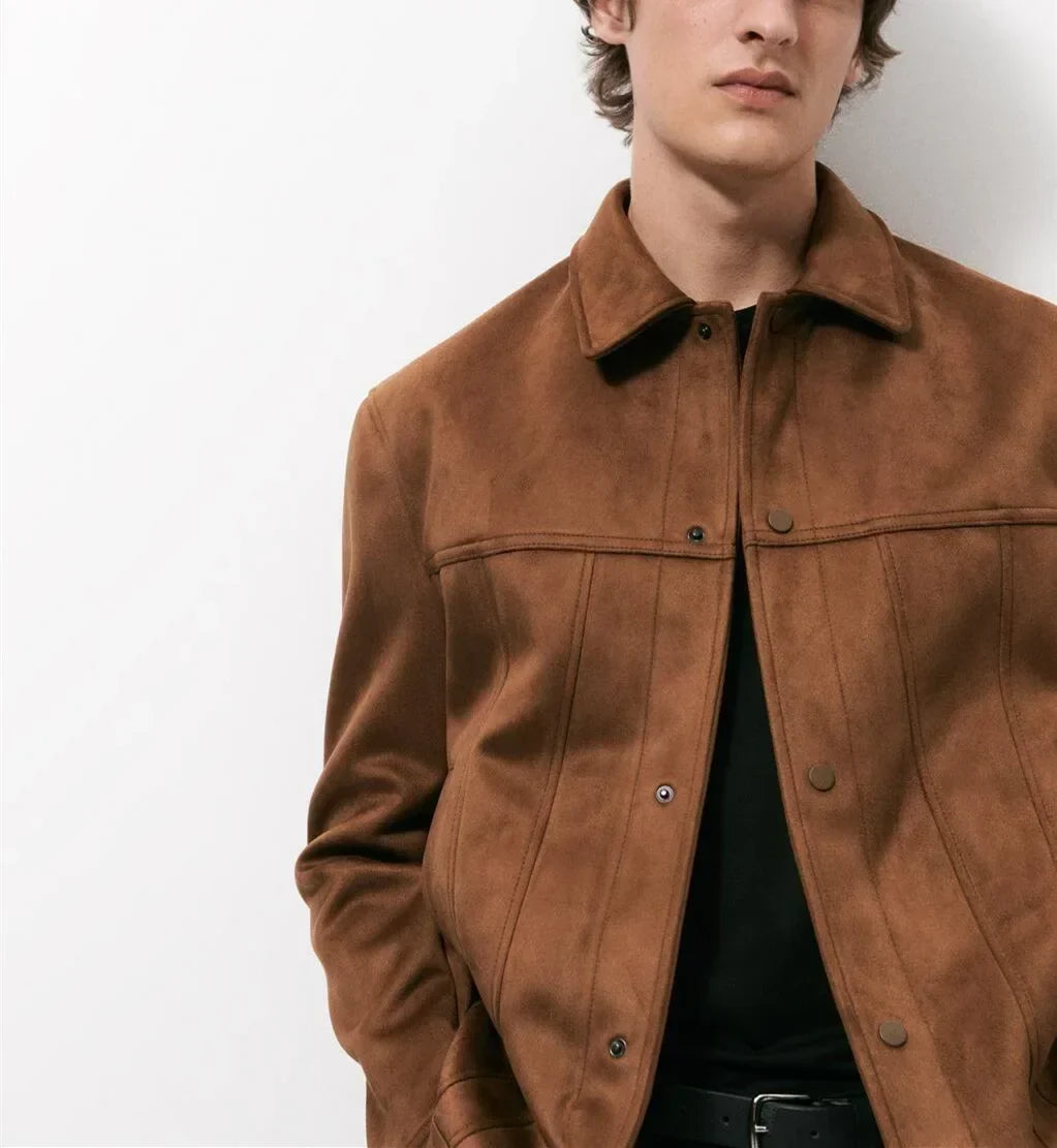 Men's Suede Lapel Single Breasted Jacket Outerwear