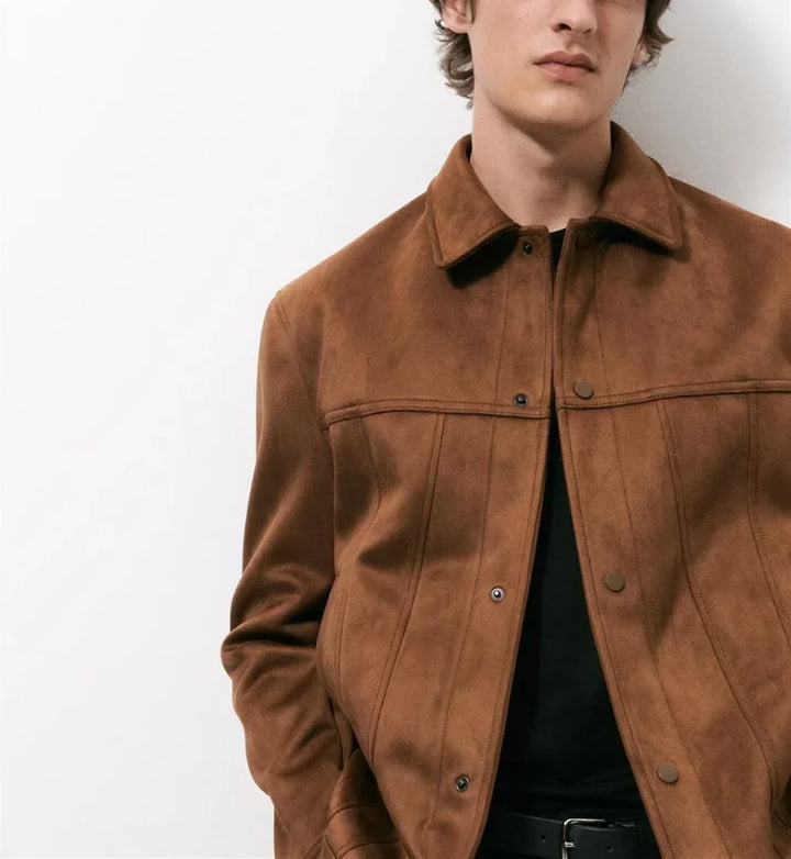 Men's Suede Lapel Single Breasted Jacket Outerwear