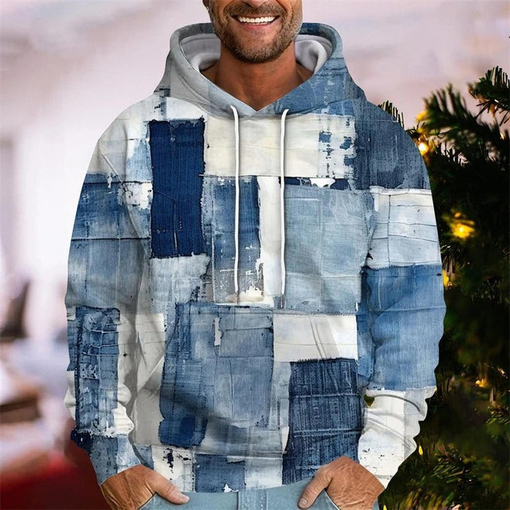 Men's Patchwork Print Hoodie for Stylish Comfort
