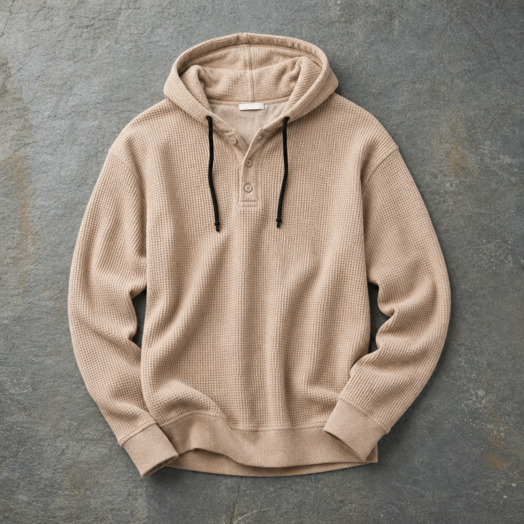 Men's Waffle Knit Henley Hoodie