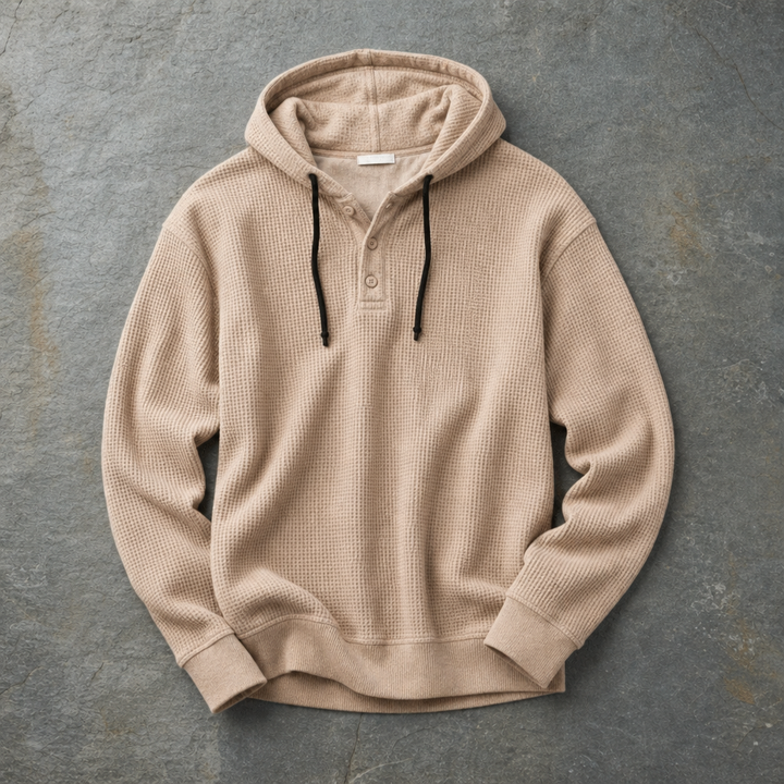 Men's Waffle Knit Henley Hoodie