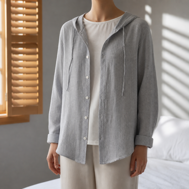 Women's Striped Linen Hoodie Shirt