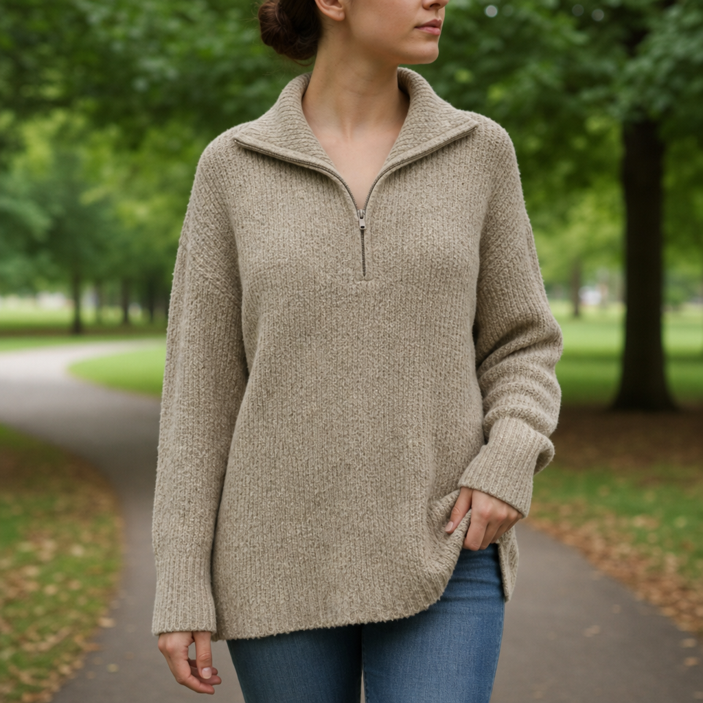 Women's Quarter-Zip Boucle Sweater
