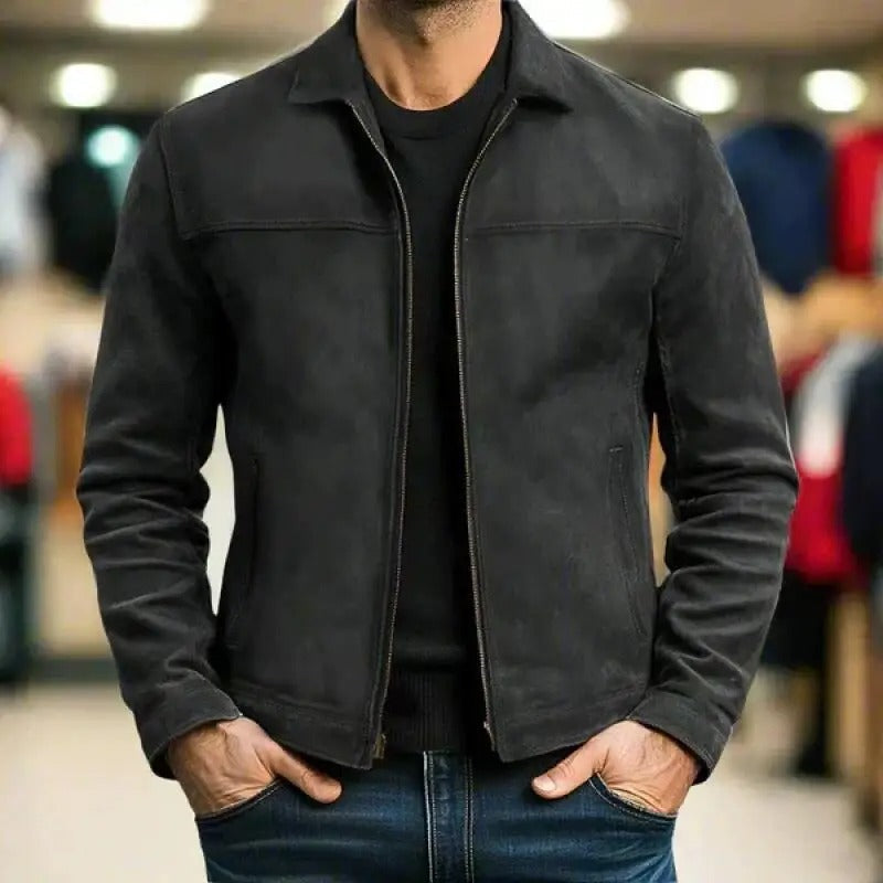 Men's Vintage Stand Collar Jacket with Zipper Pockets