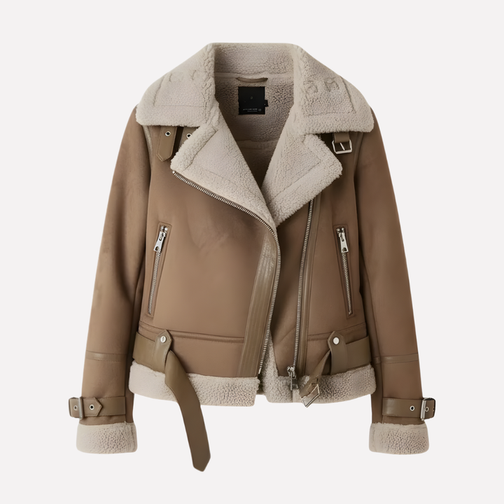 Women's Plush Inner Layer Jacket with Belted Hem