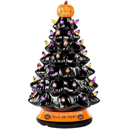 Halloween's LED Ceramic Holiday Tree with Purple Orange Beads