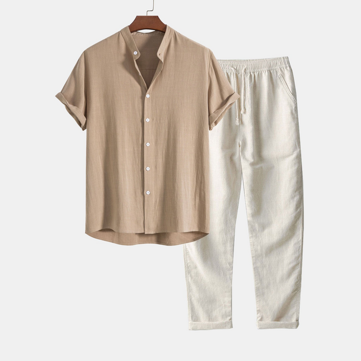 Men's Crumpled Cotton Henley Shirt for Casual Style