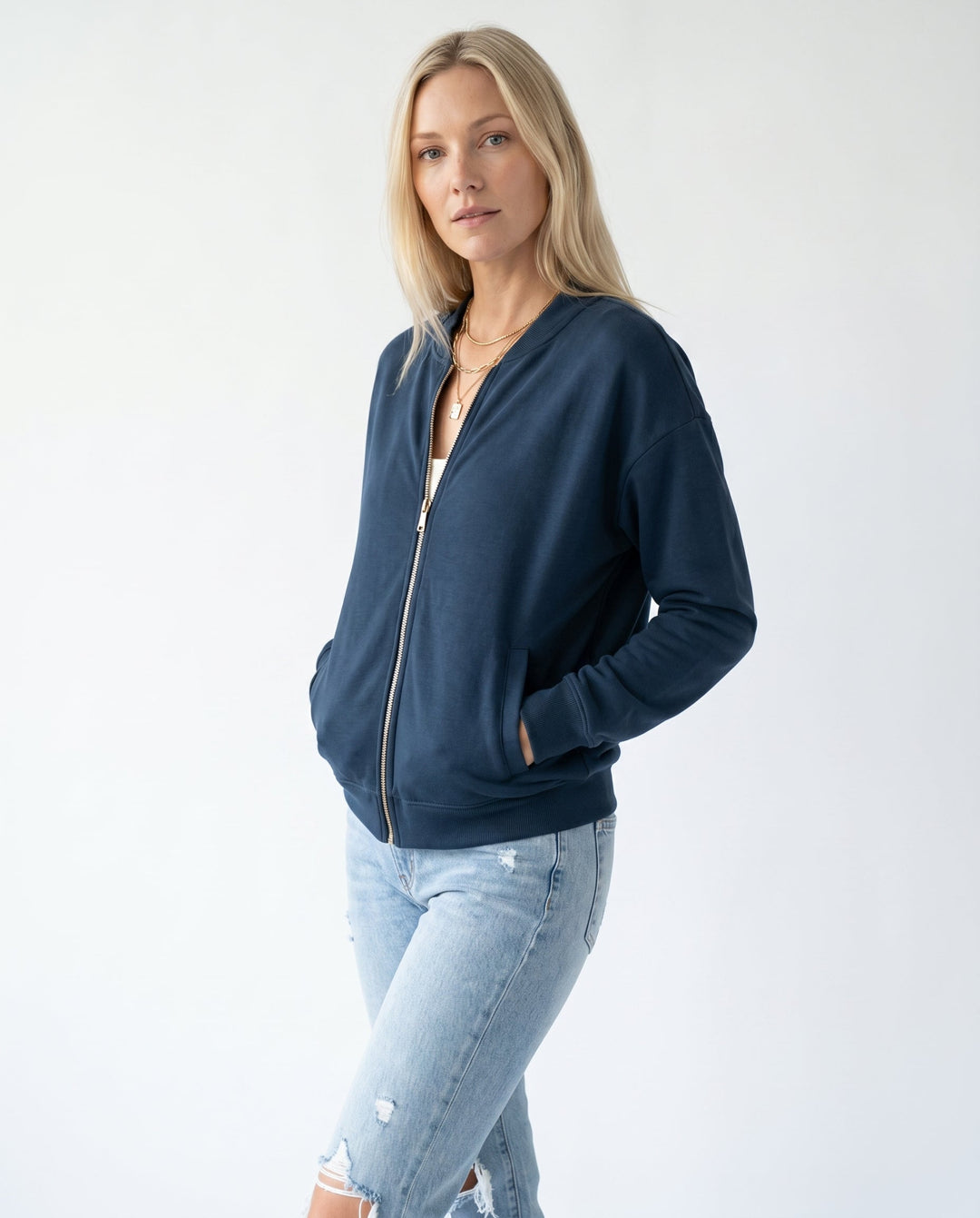Women's Lightweight Bomber Jacket – Zip Closure for Casual Wear
