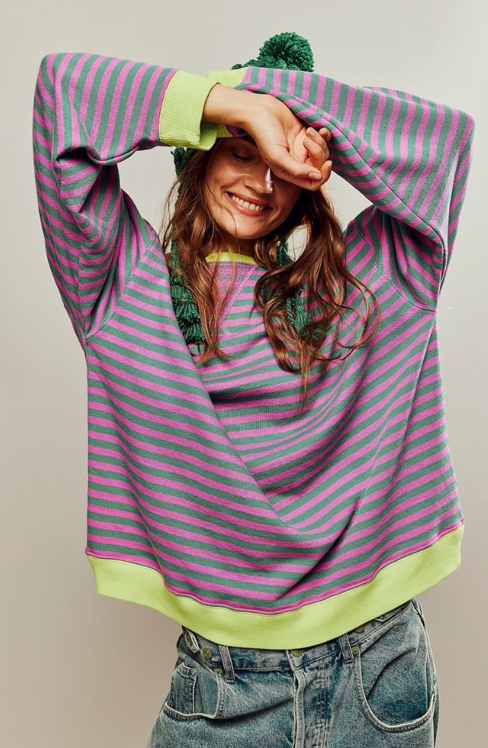 Women's Oversized Pinstripe Sweatshirt with Drop Shoulders