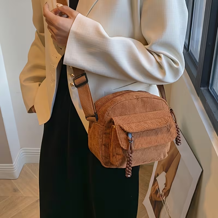 Women's Ribbed Corduroy Crossbody Bag for Casual Style