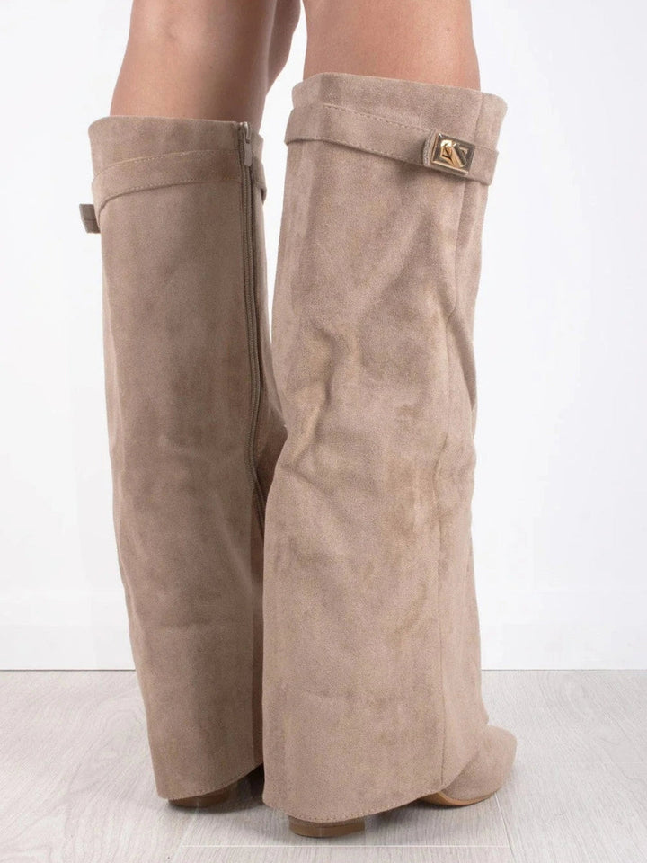 Women's Knee-High Suede Heeled Boots
