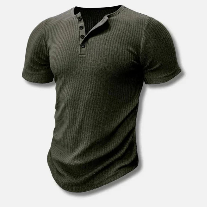 Men's Slim-Fit Henley T-Shirt with Button Closure