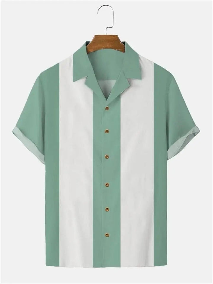 Men's Short Arm Shirt with Retro Stripes and Modern Print