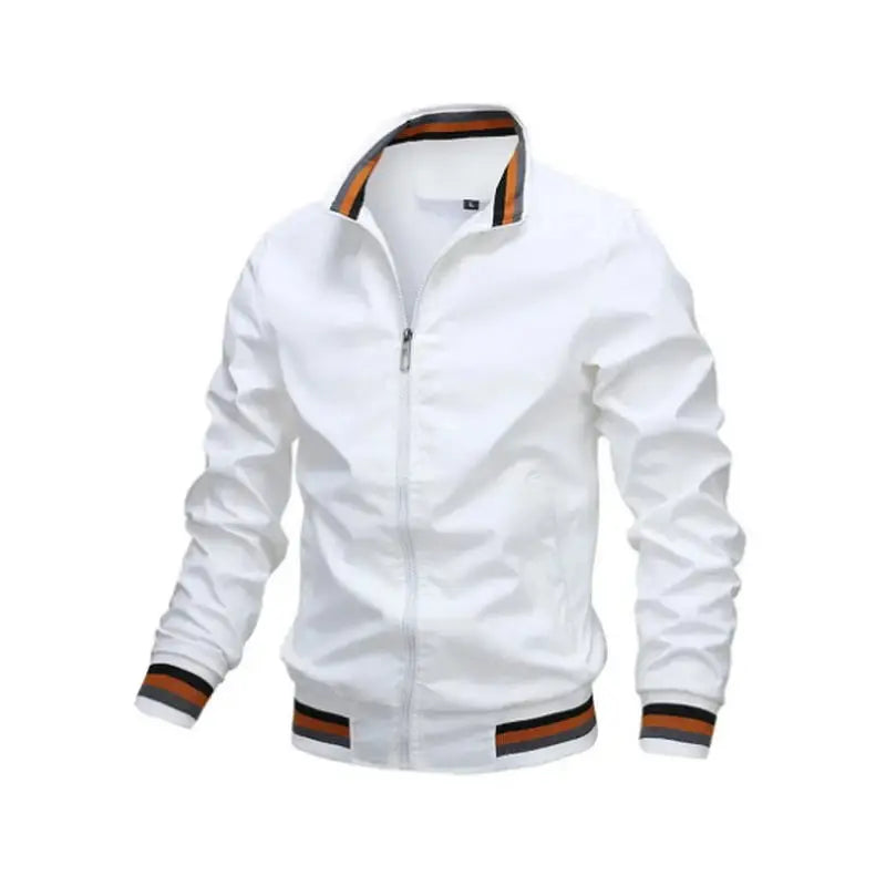 Men's Lightweight Waterproof White Bomber Windbreaker Jacket