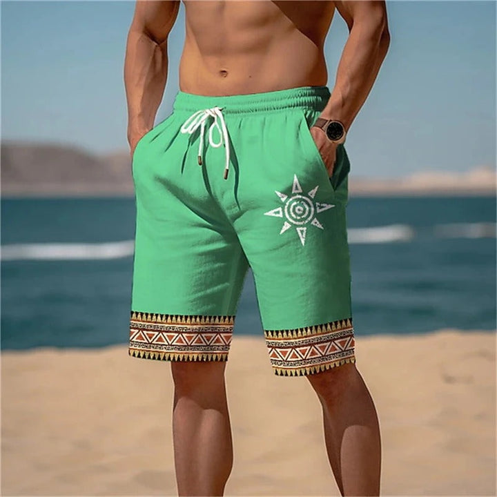 Men's Printed Beach Shorts with Solar Motif for Summer Fun