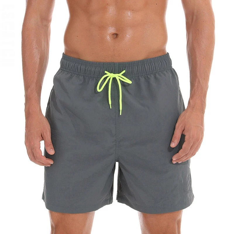 Men's Single-Colored Swim Shorts with Contrast Drawstring