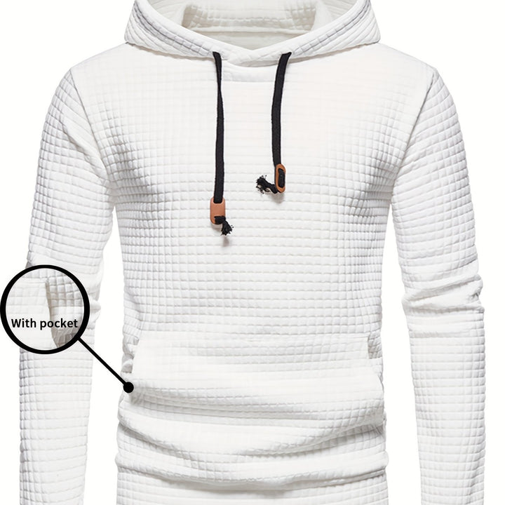Men's Waffle Pattern Solid Hoodie, Casual Pullover Sweatshirt with Pocket