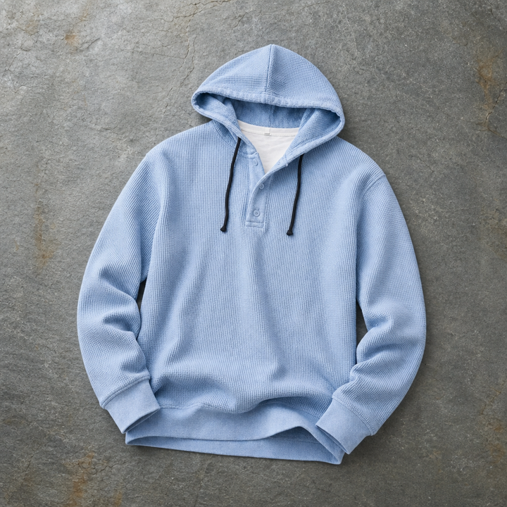 Men's Waffle Knit Henley Hoodie