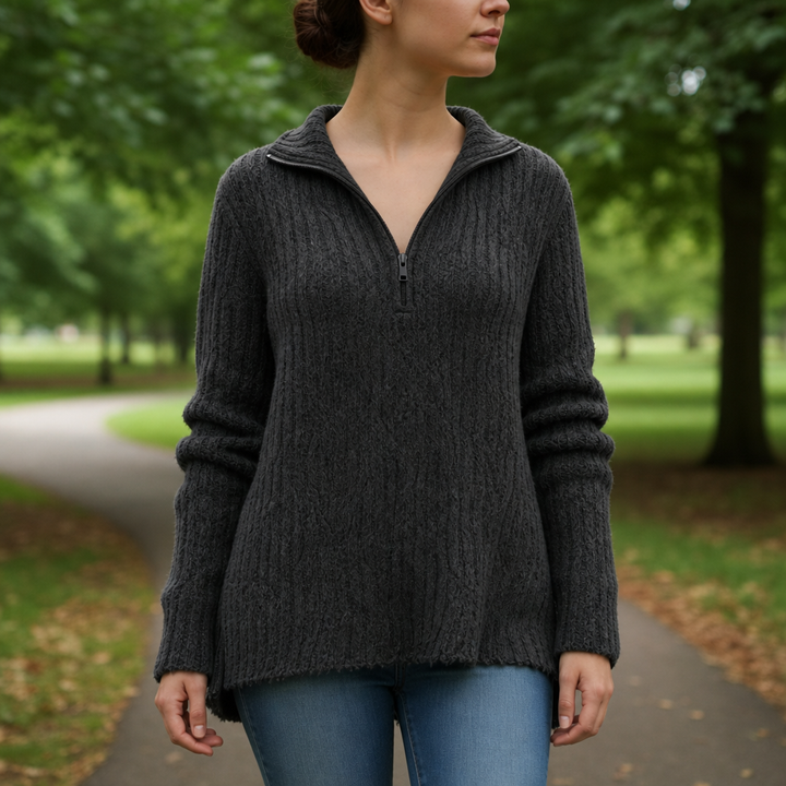Women's Quarter-Zip Boucle Sweater