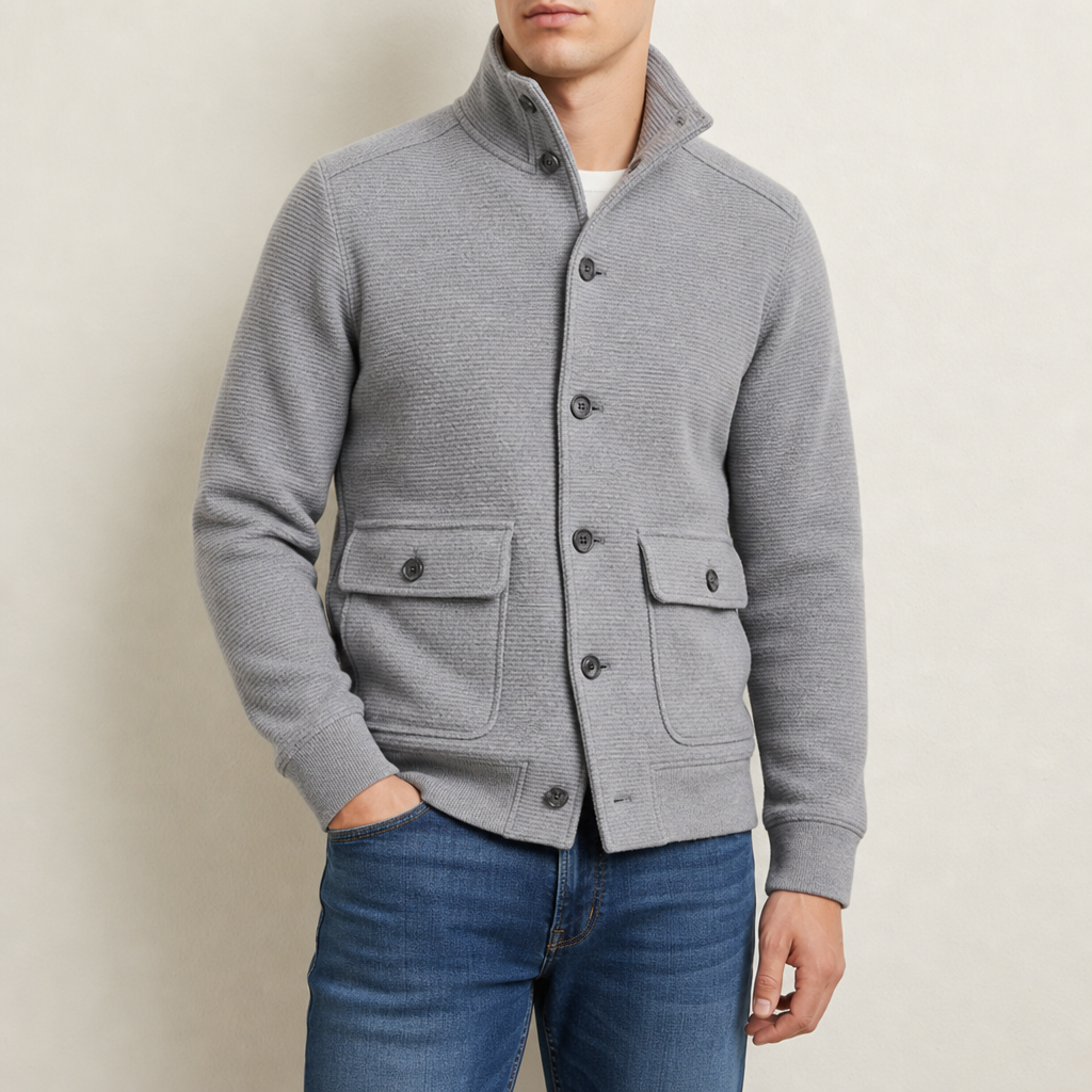 Men's Stand Collar Knit Jacket