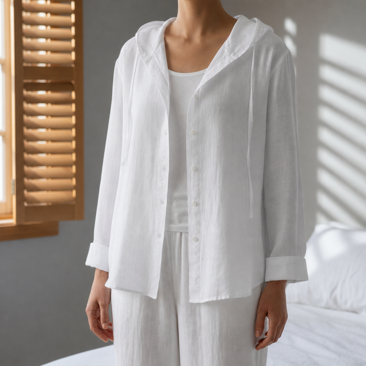 Women's Striped Linen Hoodie Shirt