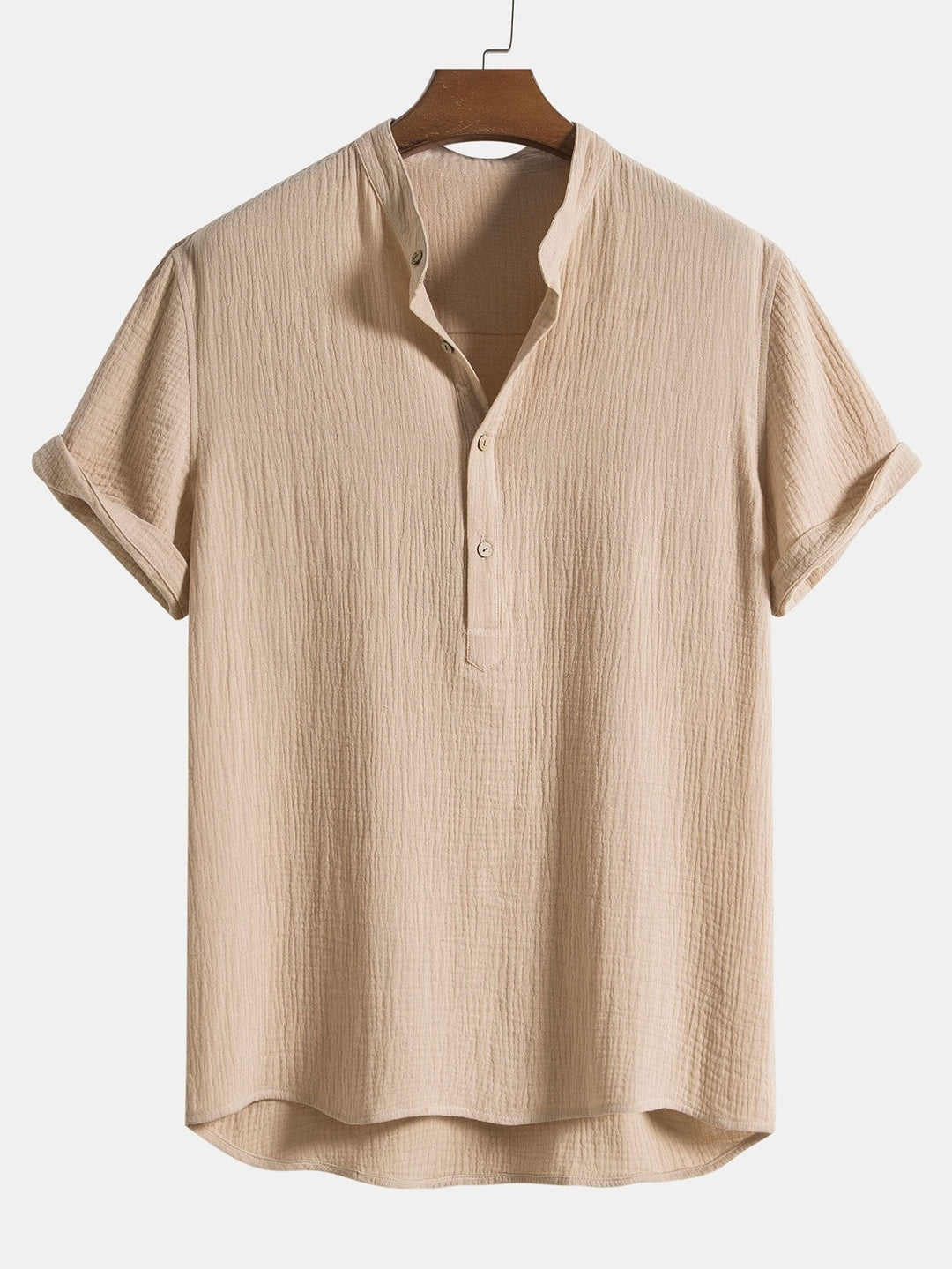 Men's Crumpled Cotton Henley Shirt for Casual Style