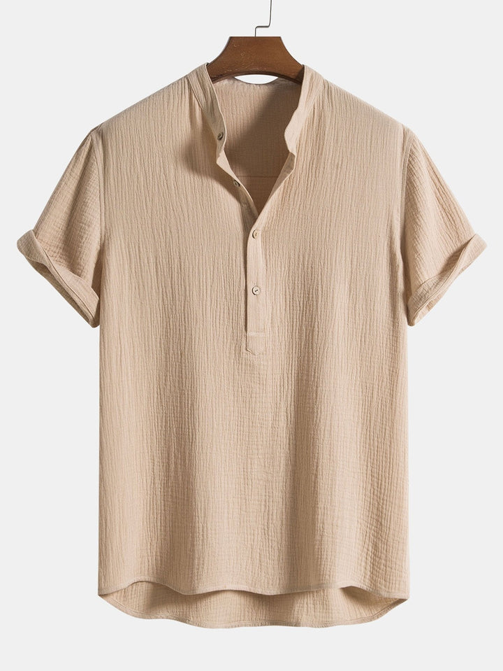 Men's Crumpled Cotton Henley Shirt for Casual Style