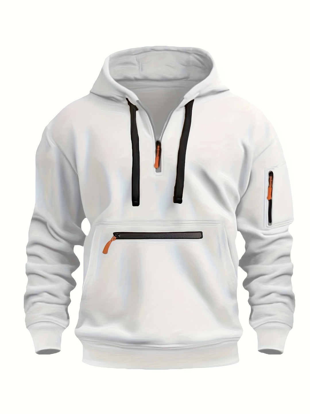 Men's Solid Color Half-Zip Long Sleeve Casual Hoodie with Pocket