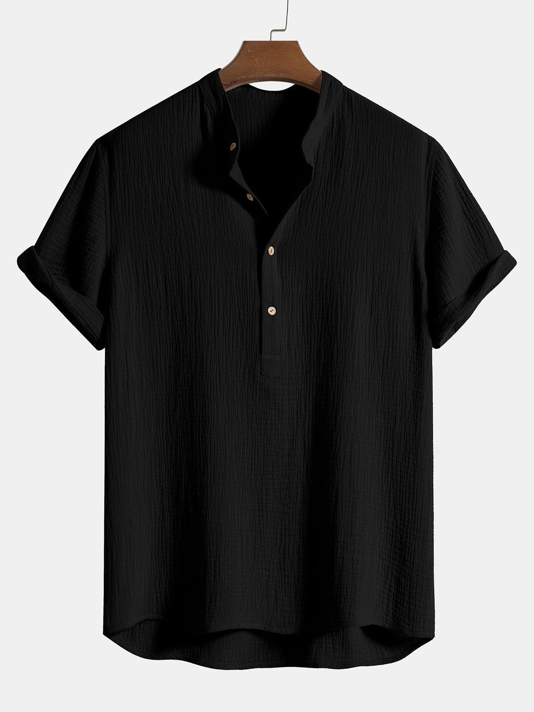 Men's Crumpled Cotton Henley Shirt for Casual Style