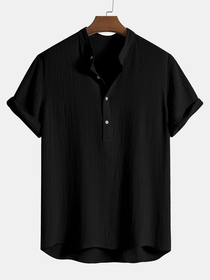 Men's Crumpled Cotton Henley Shirt for Casual Style