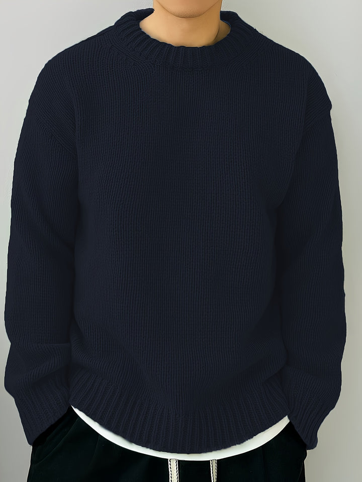 Men's Oversized Solid Color Round Neck Knit Pullover Sweater