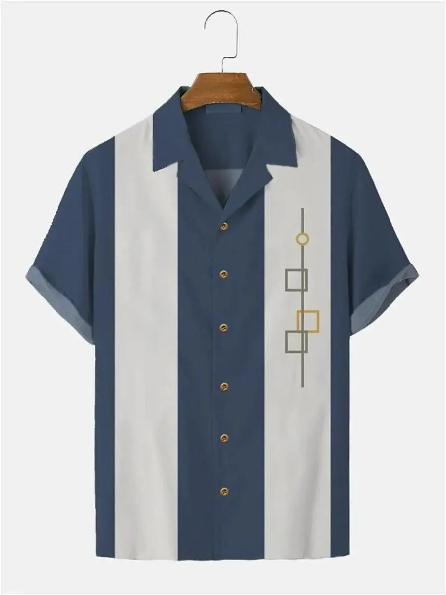 Men's Short Arm Shirt with Retro Stripes and Modern Print