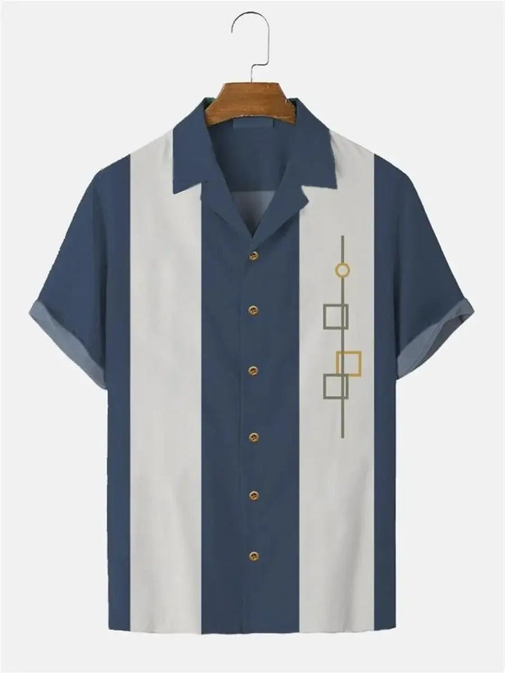 Men's Short Arm Shirt with Retro Stripes and Modern Print