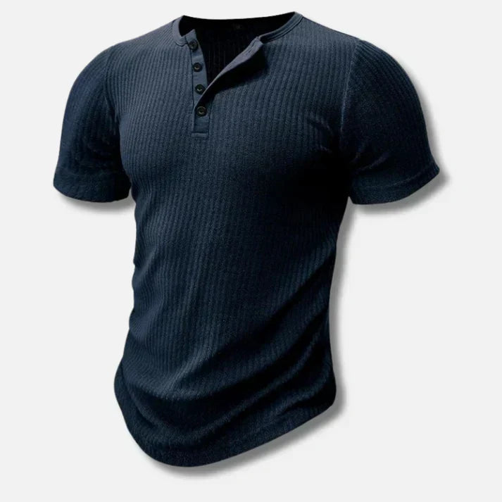 Men's Slim-Fit Henley T-Shirt with Button Closure