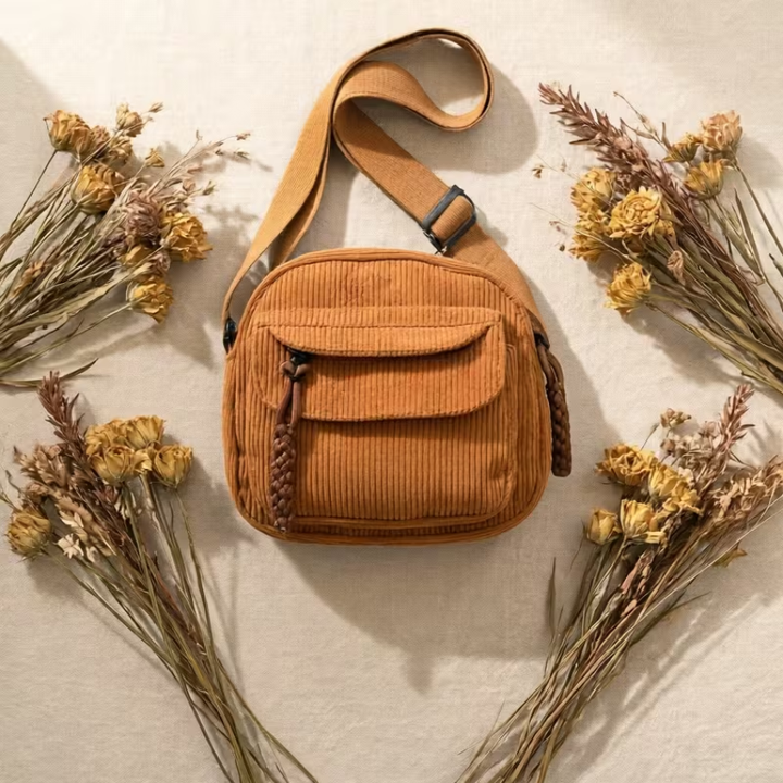 Women's Ribbed Corduroy Crossbody Bag for Casual Style