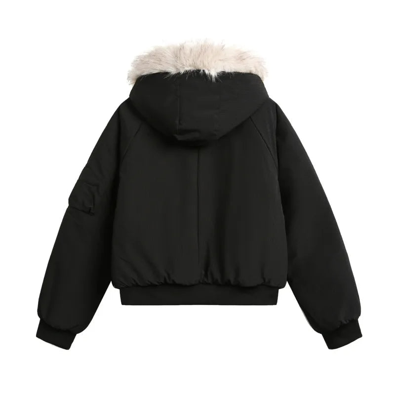Men's Warm Bomber Jacket with Fur Hood