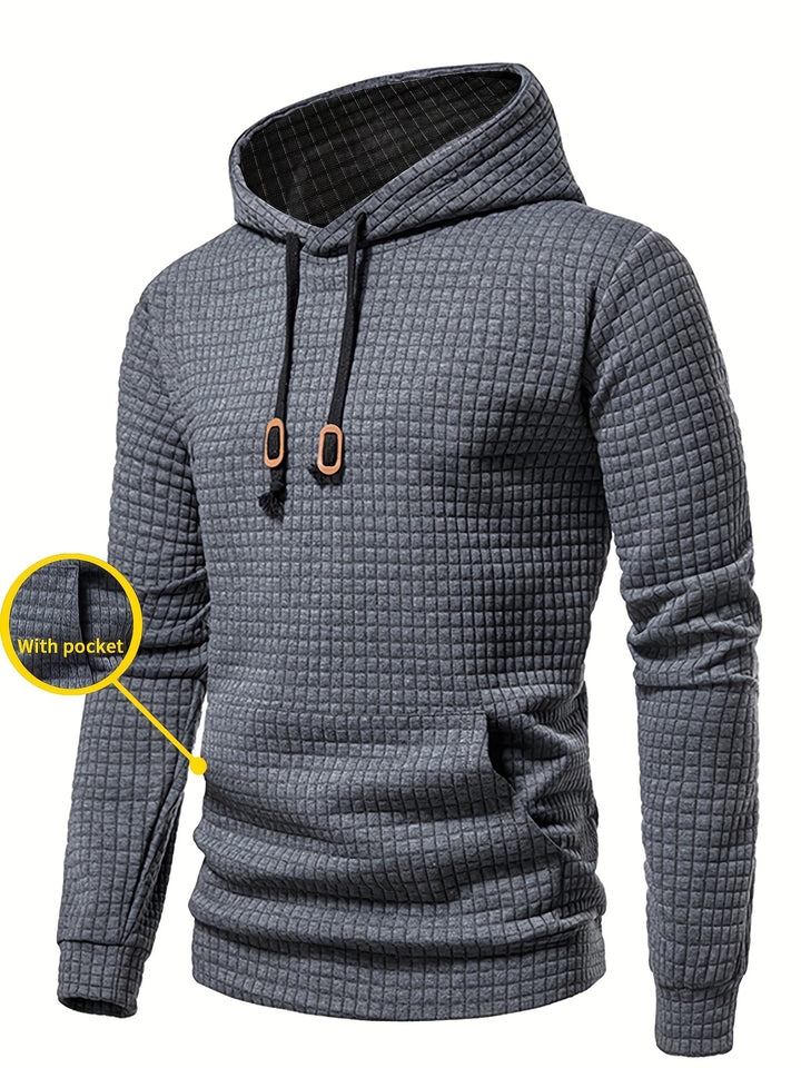 Men's Waffle Pattern Solid Hoodie, Casual Pullover Sweatshirt with Pocket