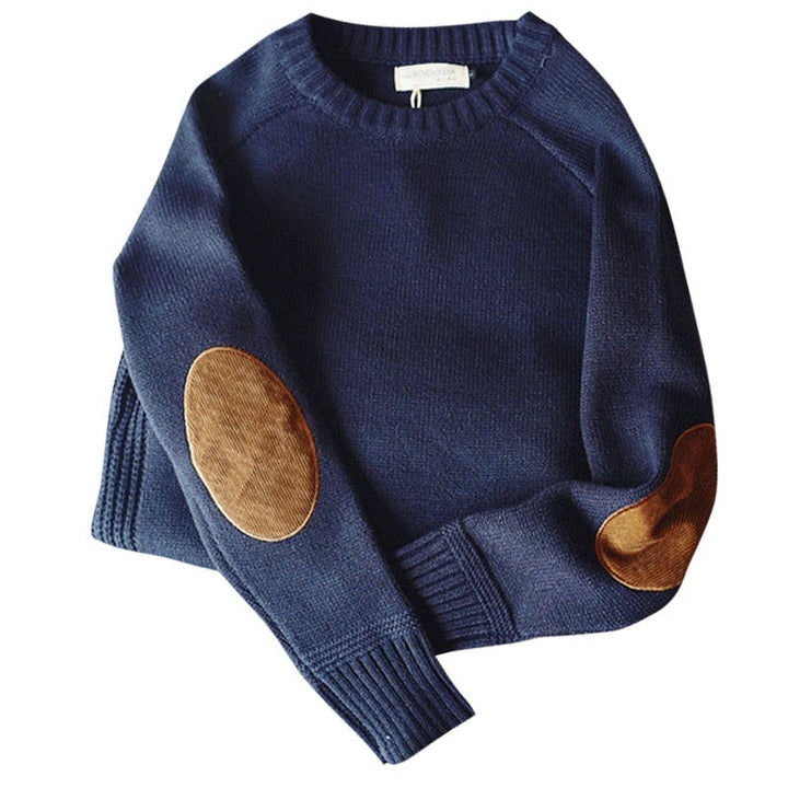 Men's Coarse Knitting Sweater with Elbow Patches