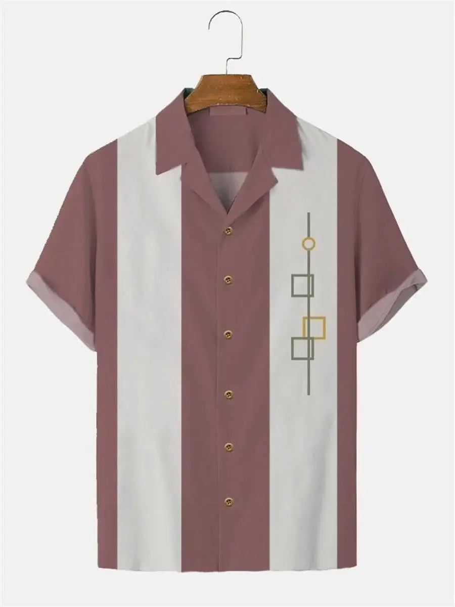 Men's Short Arm Shirt with Retro Stripes and Modern Print