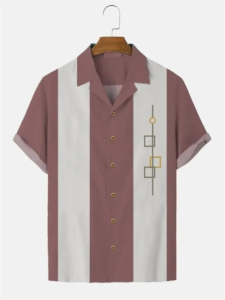 Men's Short Arm Shirt with Retro Stripes and Modern Print