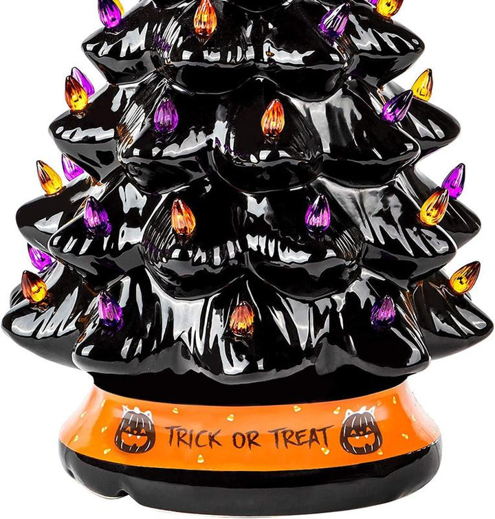 Halloween's LED Ceramic Holiday Tree with Purple Orange Beads