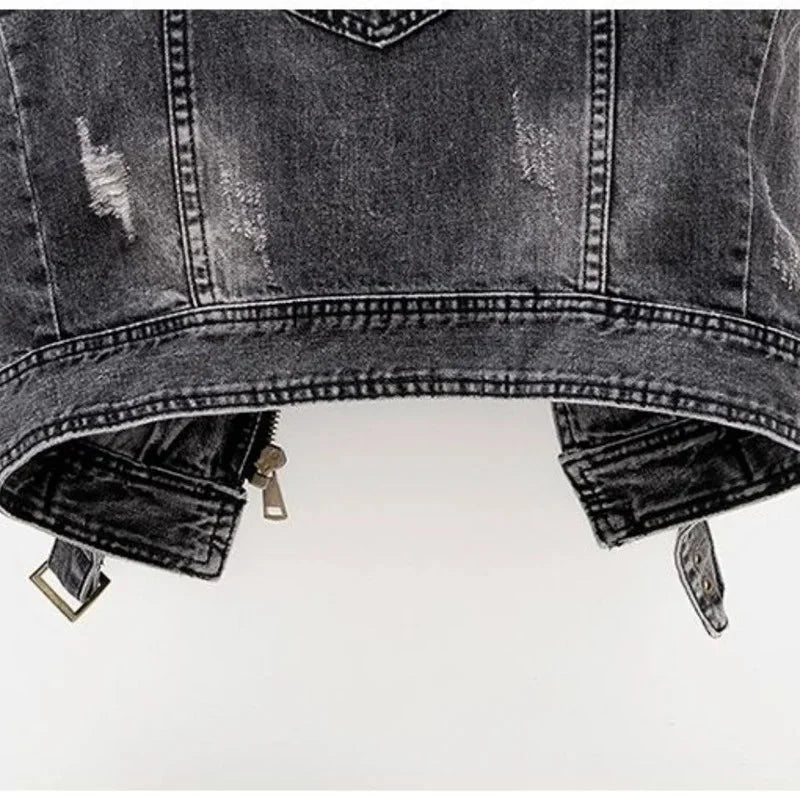 Men's Edgy Stylish Distressed Denim Moto Vest
